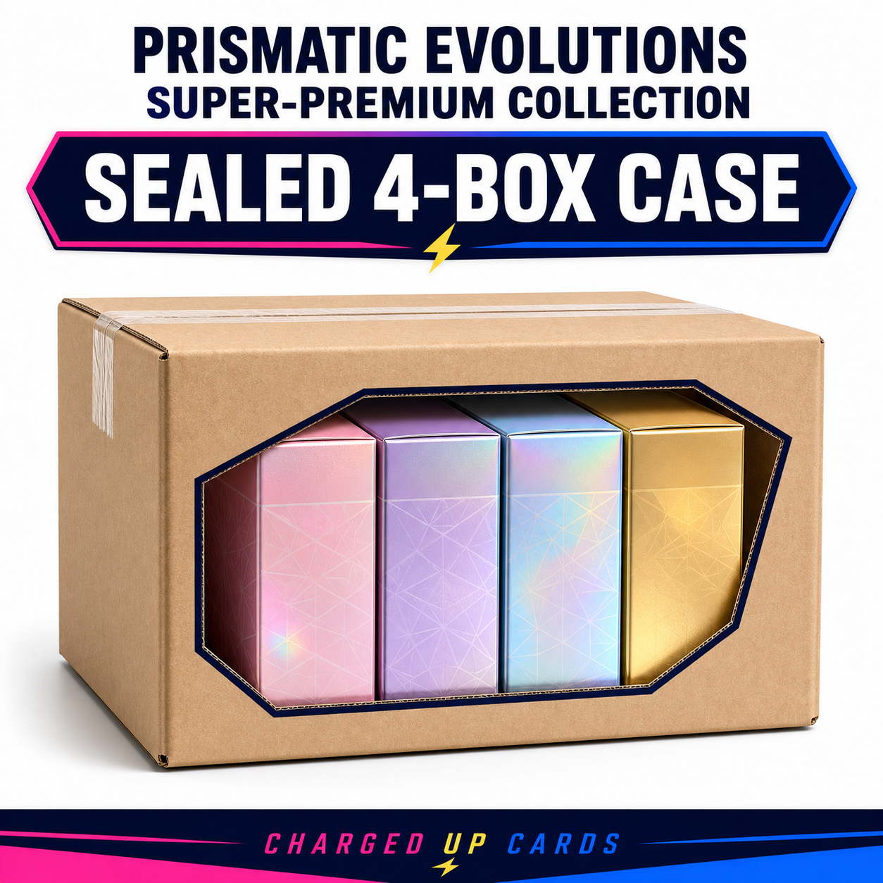 Representative graphic for Pokémon TCG Prismatic Evolutions Super-Premium Collection sealed 4-box case